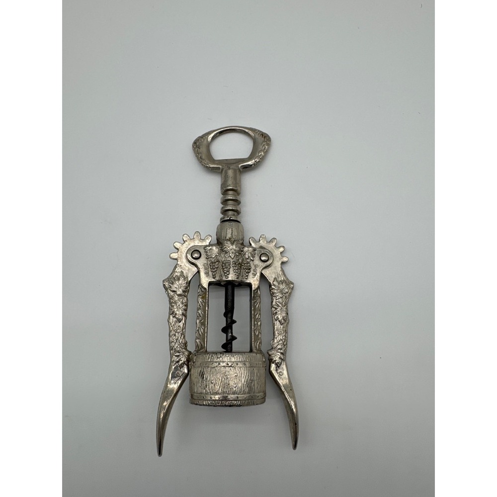 Vintage Winged Wine Opener Embossed Grapes‎ Barrel Barware
